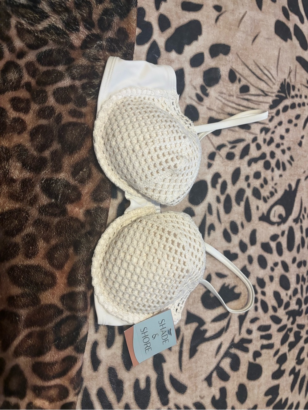 Shade & Shore Cream Crochet Bikini Top with Molded Cups